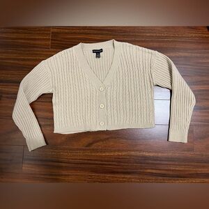 Streetwear Society women’s XL cropped cable knit cardigan, v-neck, beige